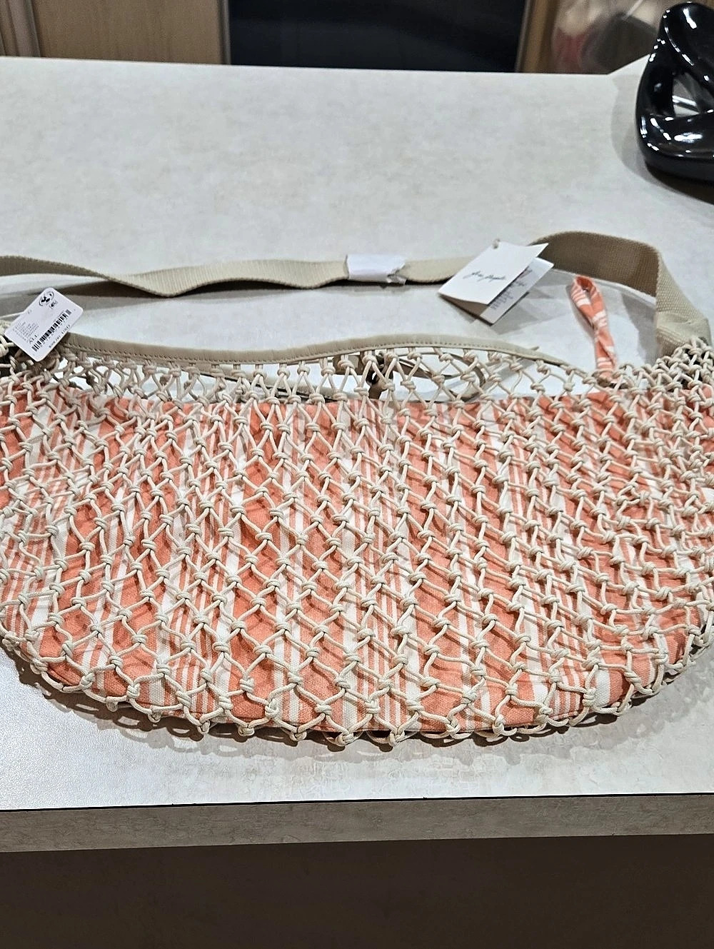 NWT Free People Crochet Shoulder Bag in Pink & Cream NWT